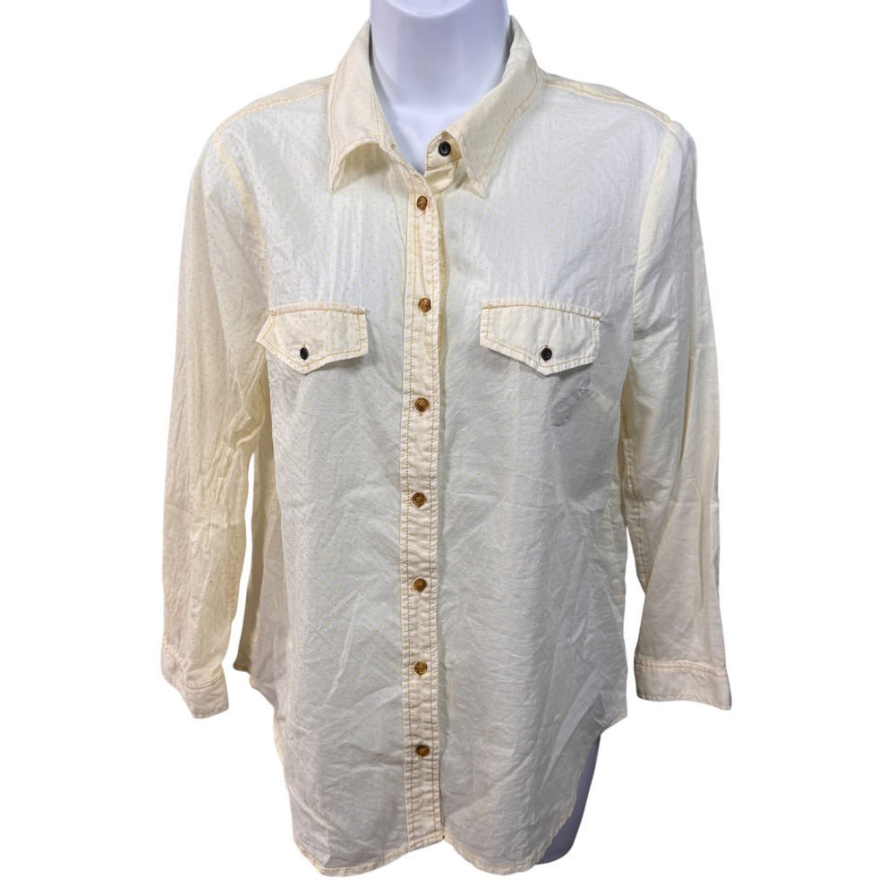 Maeve Polka Dot Button Up Shirt Cream Yellow‎ 12 Preppy Academia Anthropologie